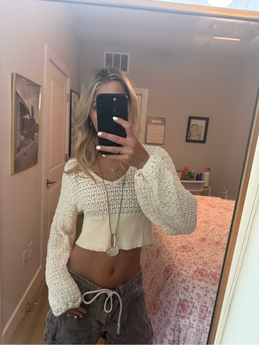 Altar'd State Cream Cropped Knit Pullover